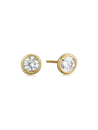 Amazon Essentials + Gold Plated Sterling Silver Cubic Zirconia Studs