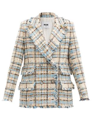 Msgm + Double-Breasted Check Cotton-Blend Tweed Jacket