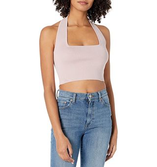 The Drop + Greta Fitted Square Neck Sweater Bralette in Ice Pink