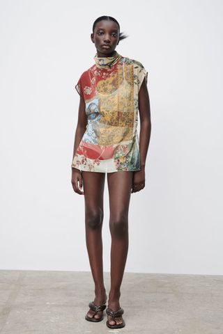 Zara + Semi-Sheer Patchwork Shirt