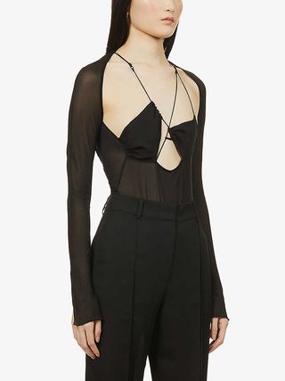 Nensi Dojaka + Asymmetric Stretch-Silk Bodysuit