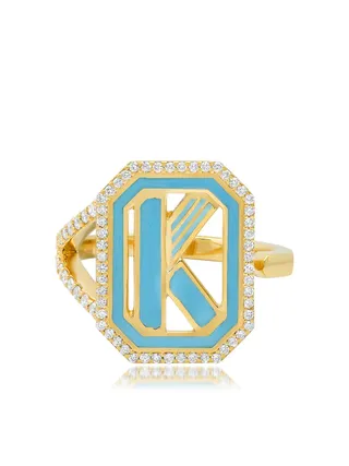 Colette + 18KTYellow Gold Gatsby K Initial Diamond and Turquoise Enamel Ring