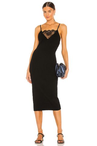 Weekend Stories + Lux Ribbed Dress With Lace in Black