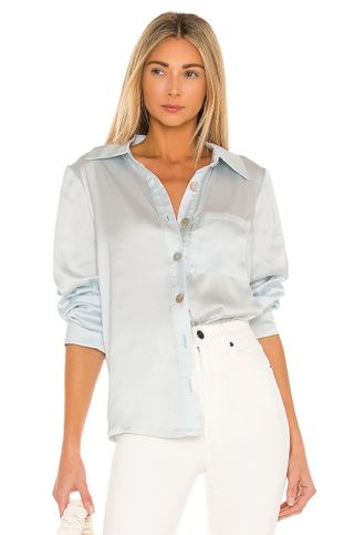 Lovers + Friends + Desi Button Up Top in Faded Blue