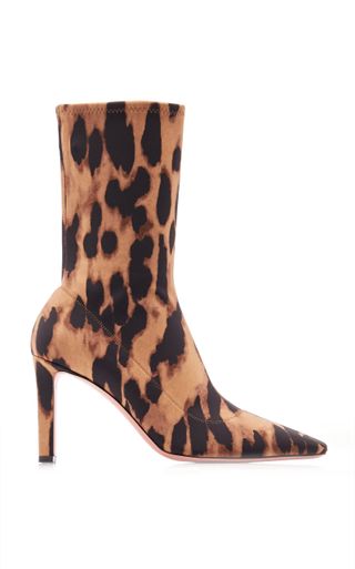 Amina Muaddi + Hannah Leopard-Printed Jersey Ankle Boots