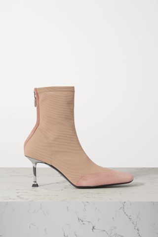 Paciotti + Suede-Trimmed Mesh Sock Boots