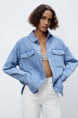 Zara + Quilted Denim Jacket