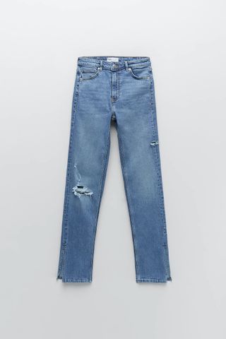 Zara + Hi Rise Slim Fit Split Leg Jeans