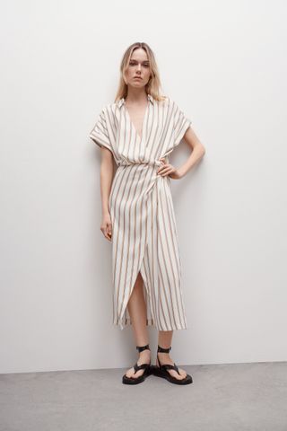 Zara + Striped Draped Dress