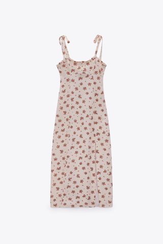 Zara + Linen Blend Floral Print Dress