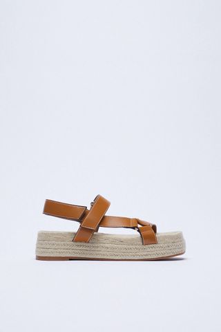 Zara + Topstitched Jute Platform Sandals