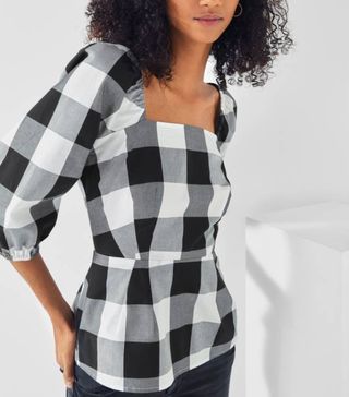 Next/Mix + Gingham Square Neck Top