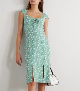 Miaou + Arielle Lace-up Floral-Print Stretch-Crepe Dress