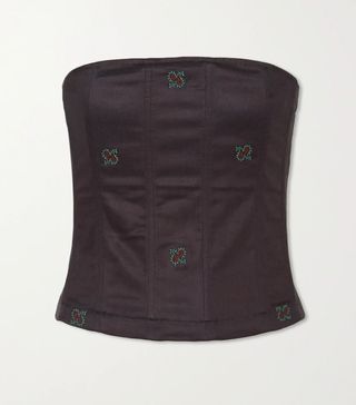 Miaou + Lucy Embroidered Cotton-Blend Bustier Top