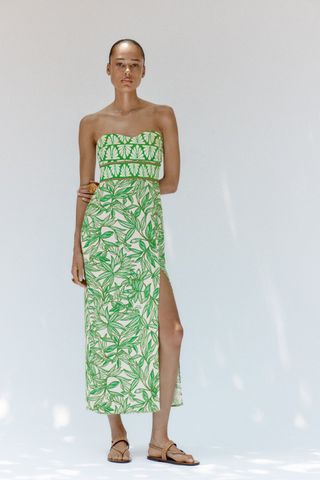 Zara + Strapless Printed Dress