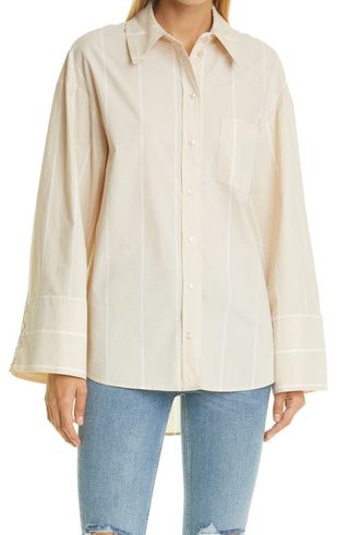 Anine Bing + Allie Camel Stripe Organic Cotton Button-Up Shirt
