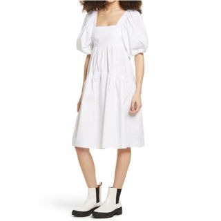 Topshop + Tiered Puff Sleeve Cotton Dress