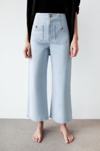 Zara + Cropped Z1975 Wide Leg Buttoned Jeans