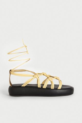 Warehouse + Real Leather Knotted Flatform Sandal