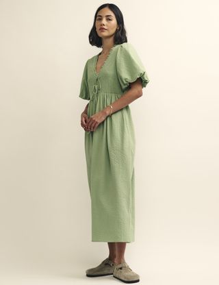 Nobody's Child + Sage Green Shirred Bodice Leiza Midi Dress