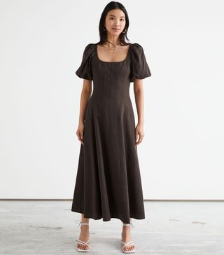 & Other Stories + Open Back Puff Sleeve Midi Dress