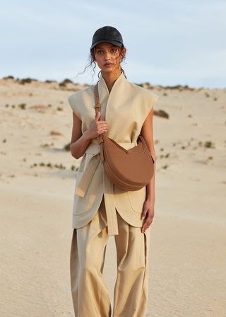 Polène + Number Ten Hobo in Camel Textured Leather
