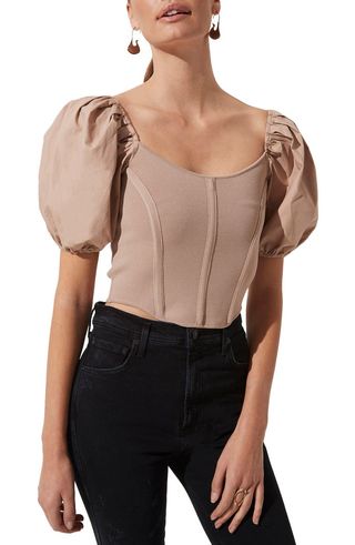 Astr the Label + Puff Sleeve Corset Top