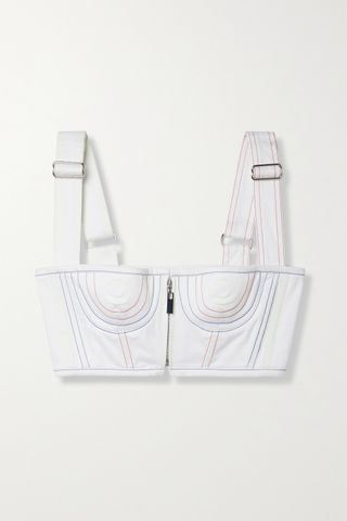 Christopher John Rogers + Cropped Topstitched Cotton-Blend Bustier Top