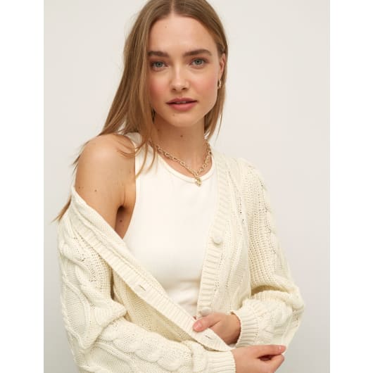 Nobody's Child + Cream Cotton Cable Cardigan