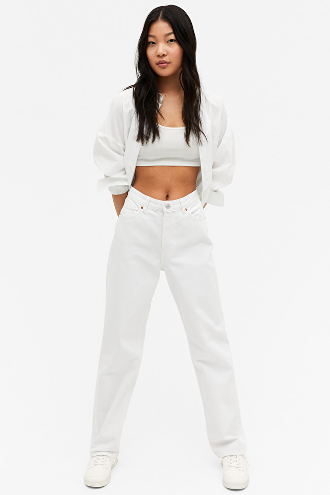Monki + Taiki Straight Leg White Jeans