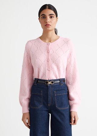 & Other Stories + Pointelle Knit Floral Embroidery Cardigan