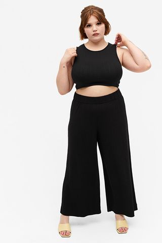 Monki + Wide Ribbed Trousers