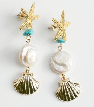 & Other Stories + Pearl Shell Pendant Dangling Earrings