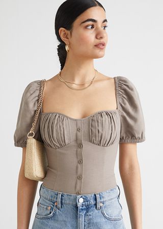 & Other Stories + Puff Sleeve Jacquard Top