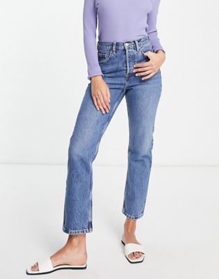 Topshop + Editor Recycled Cotton Blend Jean in Mid Blue