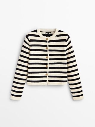 Massimo Dutti + Striped Knit Cardigan With Buttons