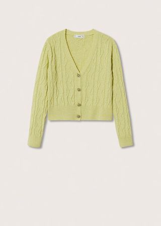Mango + Knitted Cardigan With Jewel Button