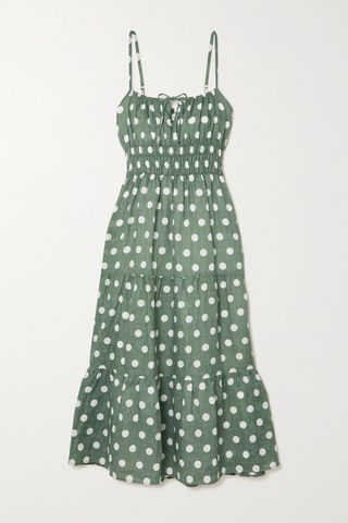 Faithfull the Brand + Shaloom Shirred Polka-Dot Linen Midi Dress