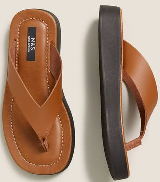 M&S Collection + Leather Flatform Flip Flops