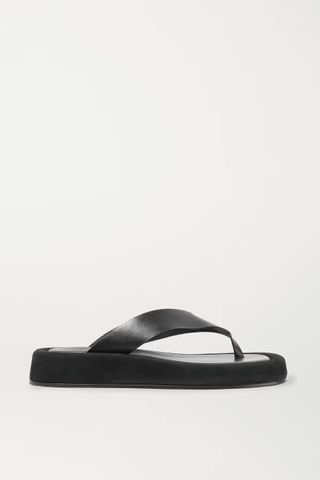 The Row + Ginza Leather and Suede Platform Flip Flops