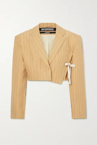 Jacquemus + Santon Tie-Detailed Pinstriped Linen Blazer