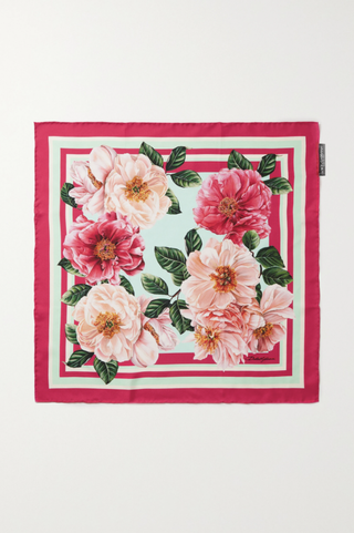 Dolce & Gabbana + Pink Floral-Print Silk-Twill Scarf