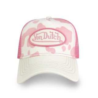 Von Dutch + Pink & White Cow Print Pony Hair Trucker
