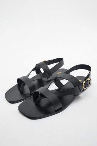 Zara + Flat Leather Slider Sandals