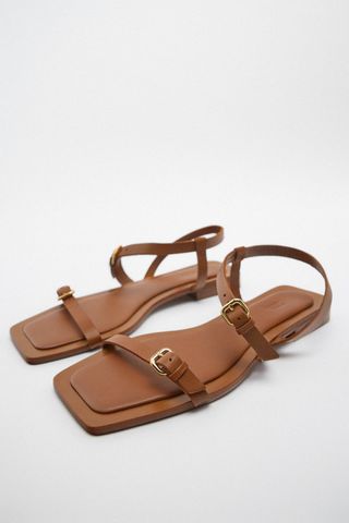 Zara + Flat Leather Slider Sandals