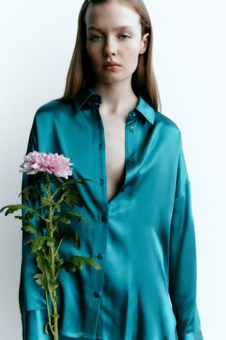 Zara + Satin Oversize Shirt