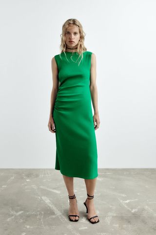 Zara + Ribbed Dress With Gathering