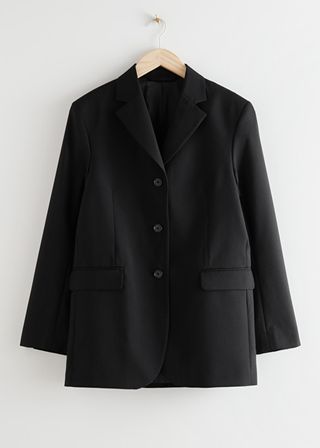& Other Stories + Long Fitted Padded Shoulder Wool Blazer