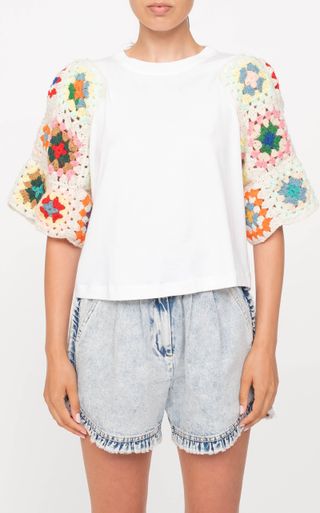Sea + Gabriela Crochet-Sleeve Cotton T-Shirt