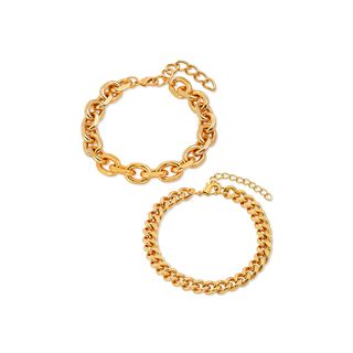 Scoop + 14KT Gold Flash Plated Brass Link and Curb Chain Bracelet Set